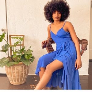 Lulu’s Manhattan Moment Ruffled Midi Wrap Dress bridesmaid wedding guest XXS